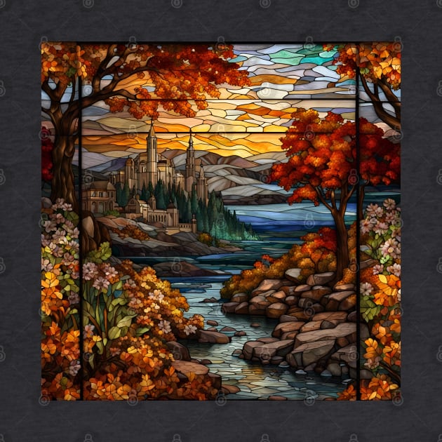 Stained Glass Window Of Autumn Scenery by Chance Two Designs